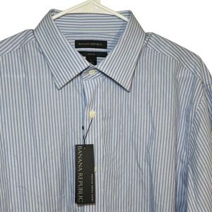 Banana Republic Mens Slim Fit Poplin Dress Shirt Blue Stripe Size L NWT Cotton